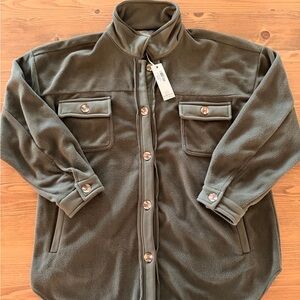 Olive Green Women’s Button Up Fleece Shacket